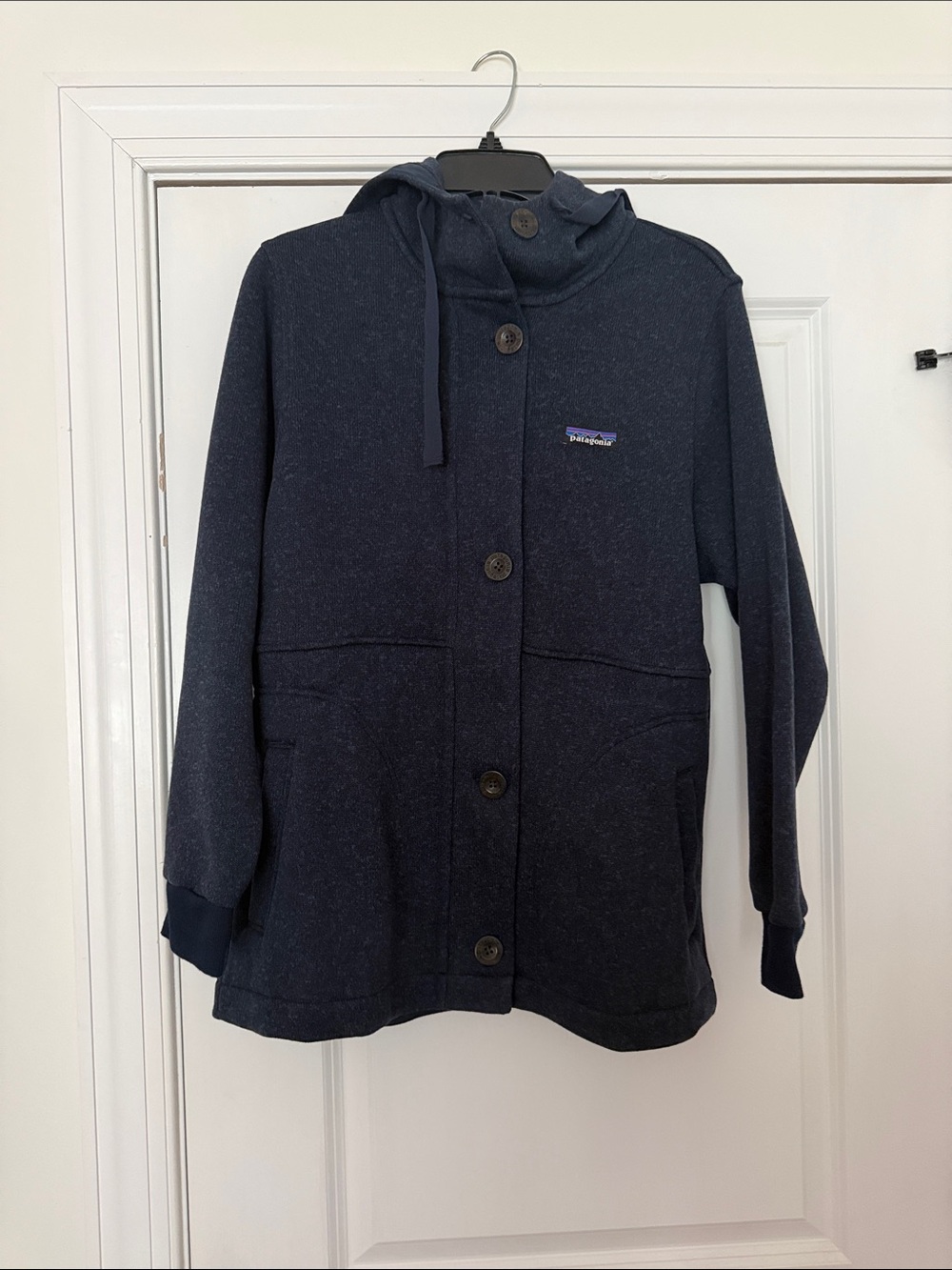 Patagonia Dark Navy Hooded Button-Up sweater Jacket